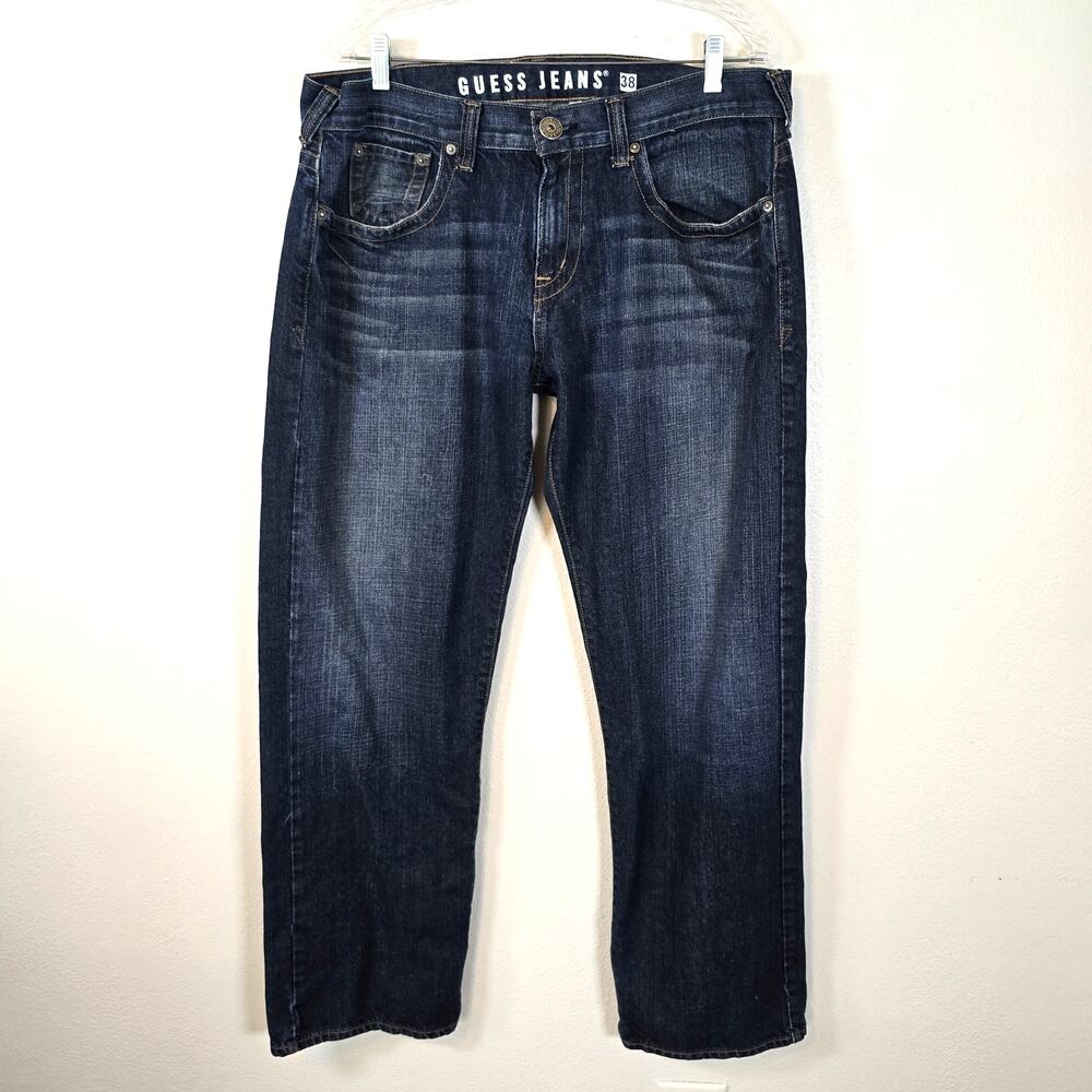 Guess Jeans Rebel Straight Leg Mens 38X32 Dark Wash Cotton Festival Casual